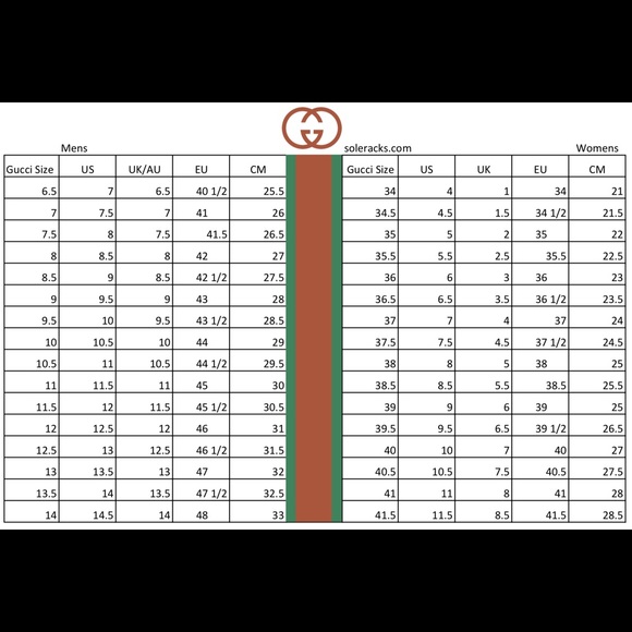Size Chart Gucci Size 34 Shoes Gucci Sneaker